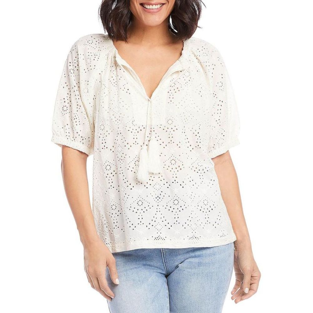 Karen Kane Women’s Ivory Eyelet Embroidered V-Neck Top
